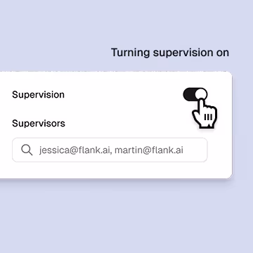 A screenshot of a text message that reads, turning supervisor on.